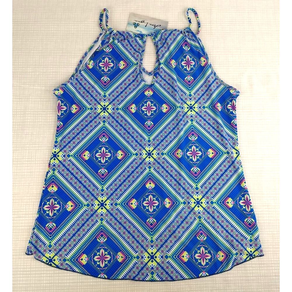 AvaLynn Halter Top String Tie Geometric Blue Pink Sz S Travel Beach Coastal‎ NWT - Picture 8 of 16